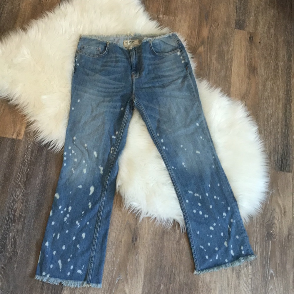 Free People Cropped Paint Splattered Denim